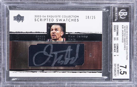 2003-04 UD "Exquisite Collection" Scripted Swatches #JK Jason Kidd Signed Game Used Patch Card (#18/25) – BGS NM+ 7.5/BGS 9